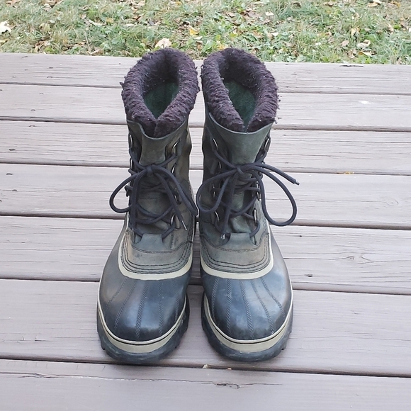 Sorel Caribou Black Leather Iconic Winter Snow Duck Boots Waterproof 12 - Picture 2 of 7